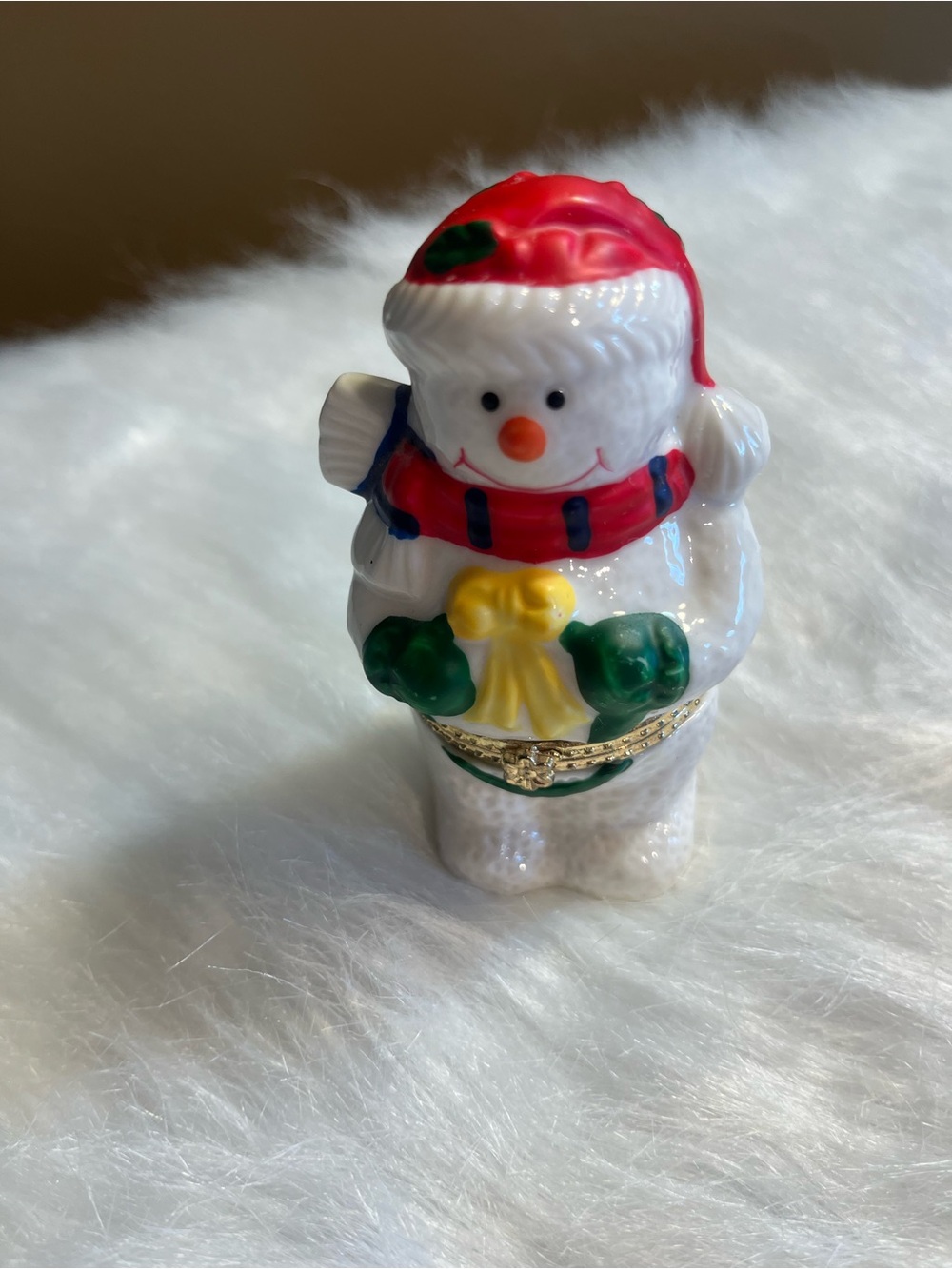 Festive Ceramic Snowman Trinket Box